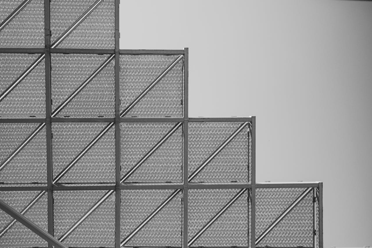 Services-01 Minimalist architectural detail of a metallic structure in Rabat, Morocco.